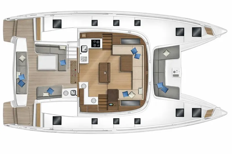  Yacht Photos Pics Top view of 2022 Lagoon 50 catamaran layout with spacious interior design.