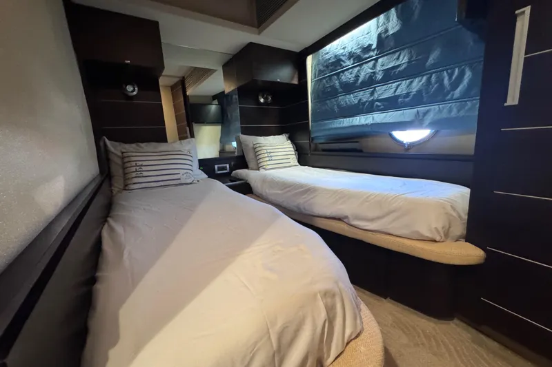  Yacht Photos Pics Interior of 2006 Azimut 68S yacht with twin beds and modern design.