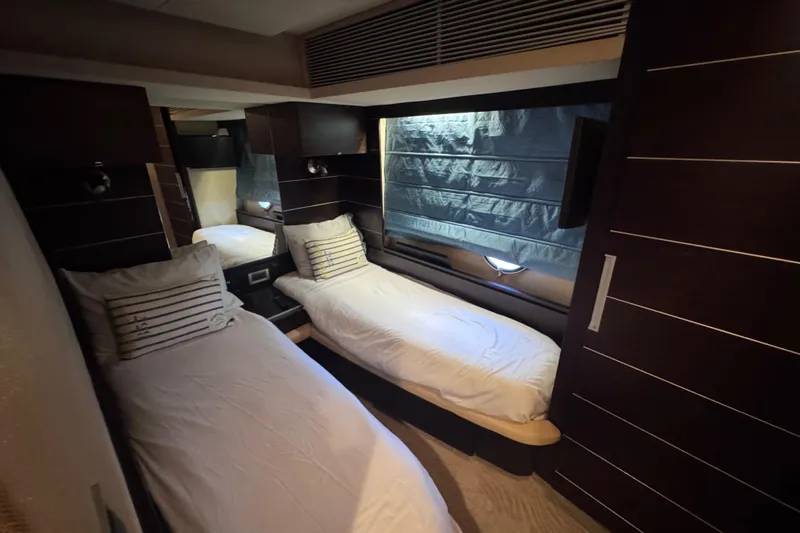  Yacht Photos Pics Luxurious twin cabin interior of 2006 Azimut 68S yacht with modern design elements.