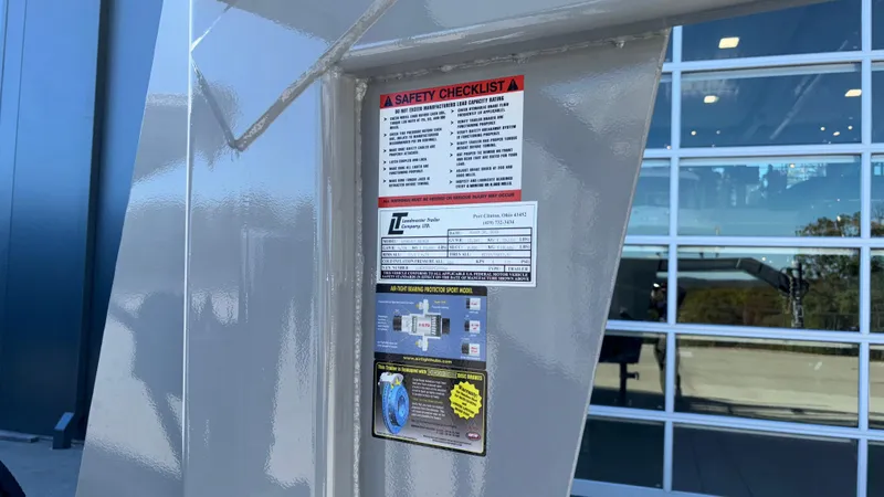  Yacht Photos Pics 2008 Fountain 47 Lightning safety checklist and specifications displayed on a metallic surface.