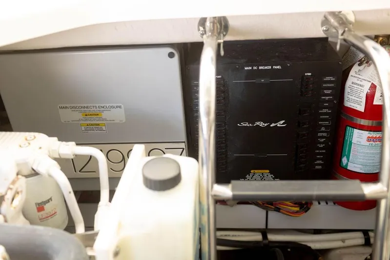 Kylie Marie Yacht Photos Pics Electrical panel and fire extinguisher in 2009 Searay 43 Sundancer boat.