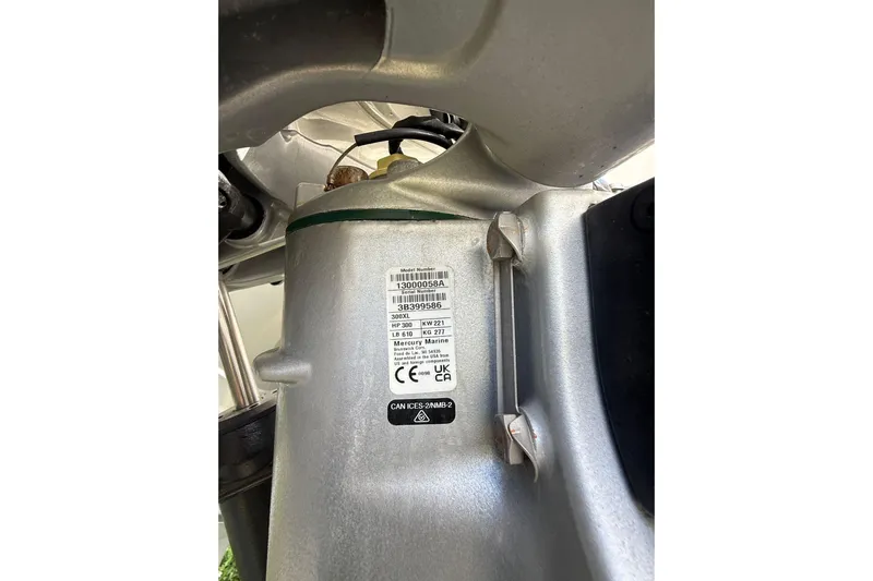  Yacht Photos Pics Close-up of a 2023 Boston Whaler 280 Outrage engine label.