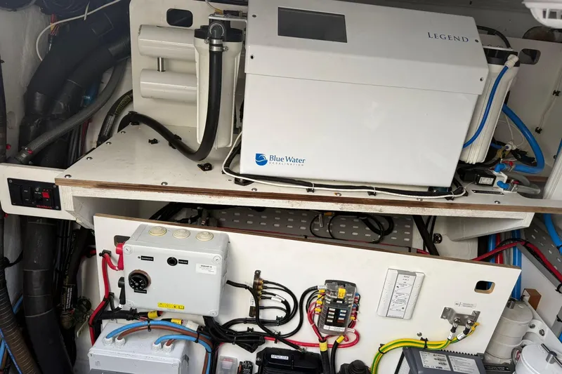 4ever VI Yacht Photos Pics Engine room of a 2022 Lagoon 67 yacht with Blue Water desalination system.