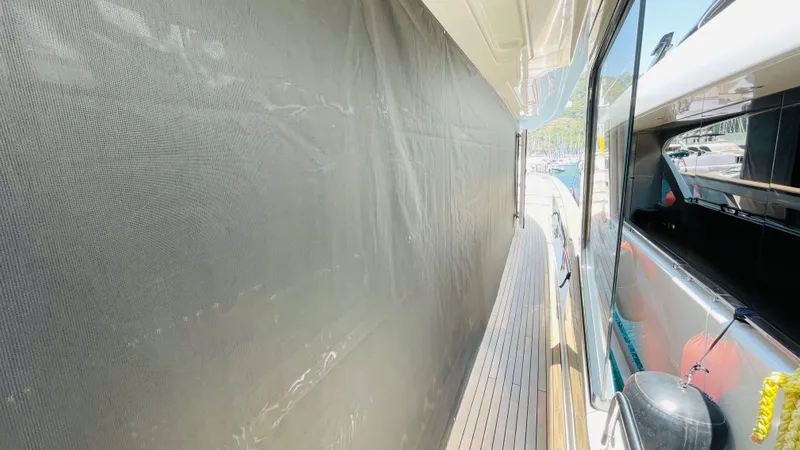  Yacht Photos Pics Side deck of 2024 Sirena 78 yacht with sleek design and modern features.