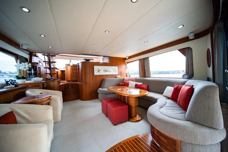 Pama 65 Pilot House Yacht Photos Pics Luxurious interior of 2011 Pama 65 Pilot House yacht with elegant seating and decor.