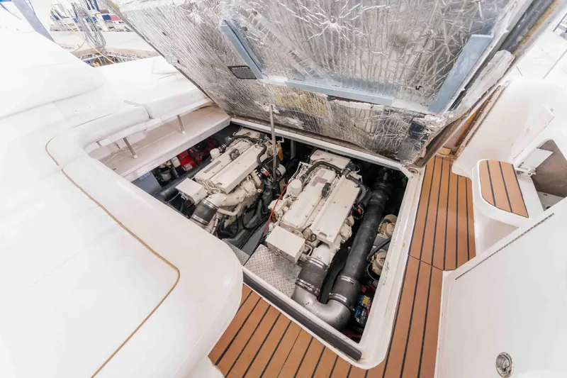  Yacht Photos Pics Engine compartment of 1998 Sea Ray Sundancer 400 yacht, showcasing dual engines.