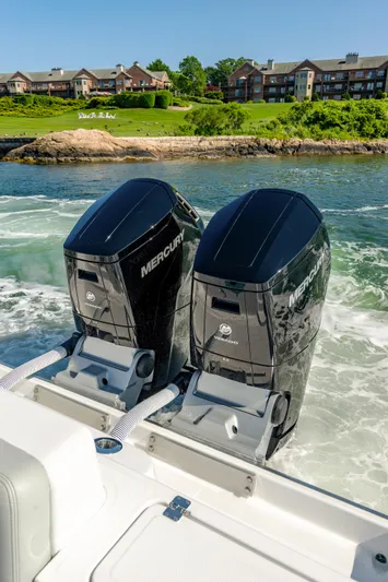  Yacht Photos Pics 2024 HCB 39 Speciale with twin Mercury outboard engines on the water.