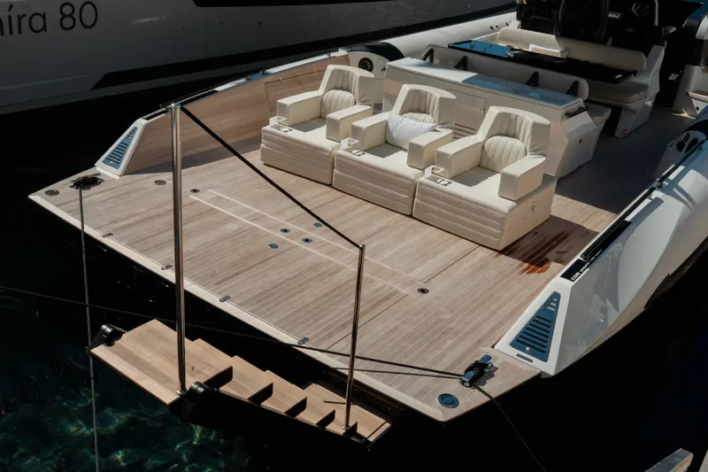  Yacht Photos Pics Luxury Anvera 48 yacht deck with plush seating, 2026 model.