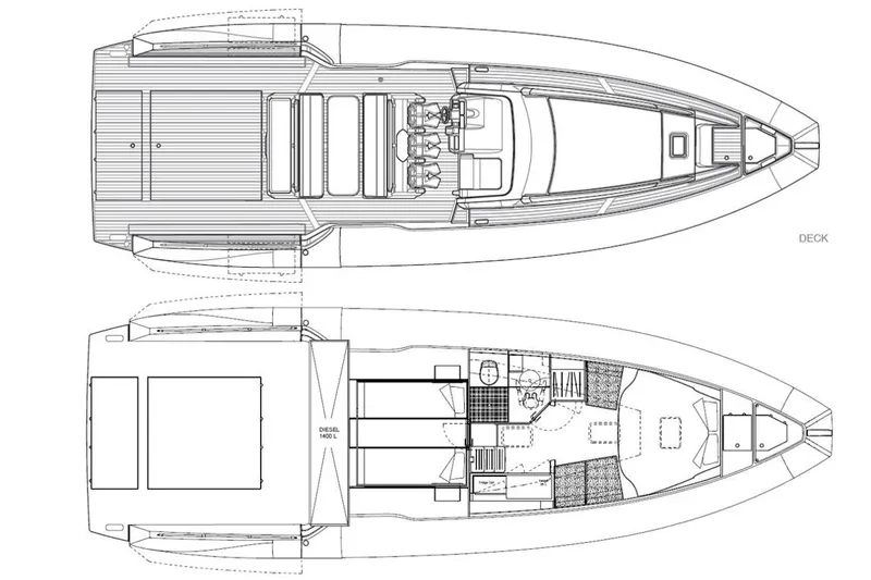  Yacht Photos Pics Blueprint of 2026 Anvera 48 yacht, showcasing deck and interior layout.
