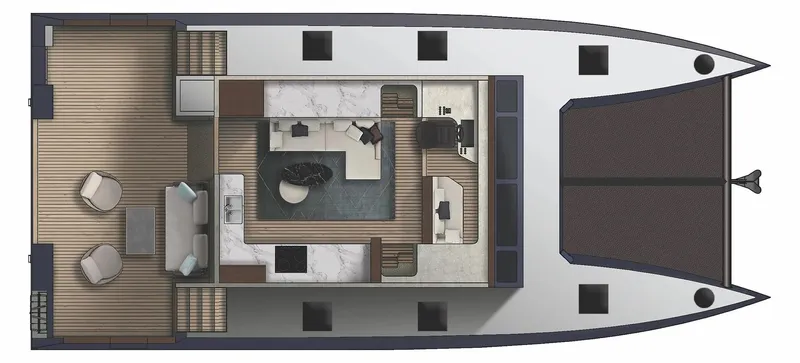  Yacht Photos Pics Top view of 2025 Archipelago 47 yacht interior layout with modern design.