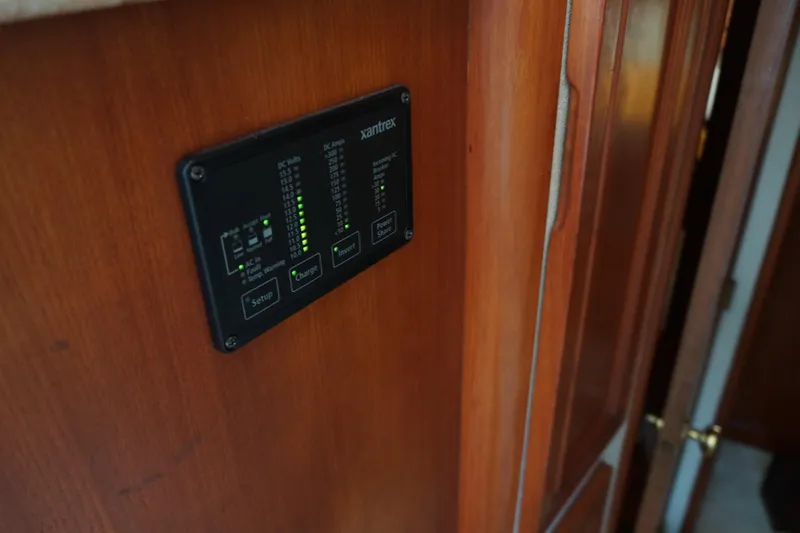 Musn't Touch It Yacht Photos Pics Control panel on 1996 Egg Harbor 38 Sport Fish boat interior.