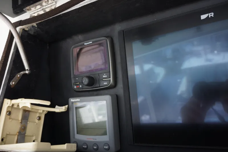 Musn't Touch It Yacht Photos Pics Control panel of a 1996 Egg Harbor 38 Sport Fish boat.