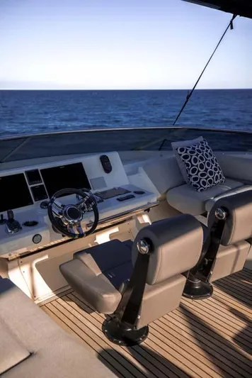  Yacht Photos Pics Luxury 2019 Prestige 680 S yacht cockpit with ocean view and modern seating.