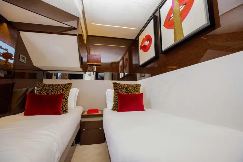  Yacht Photos Pics Luxurious cabin interior of 2019 Prestige 680 S yacht with modern decor.