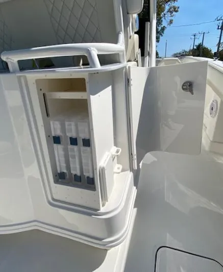 Wcn 51105 280ccx Coastbl Merc Yacht Photos Pics 2024 World Cat 280 CC-X storage compartment with open door.