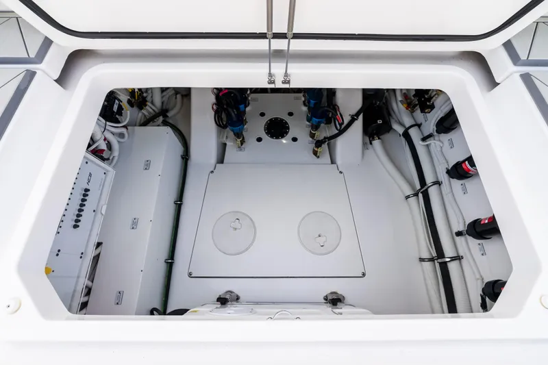  Yacht Photos Pics Engine compartment of 2025 HCB 56 Suenos GIX, showcasing advanced marine engineering.