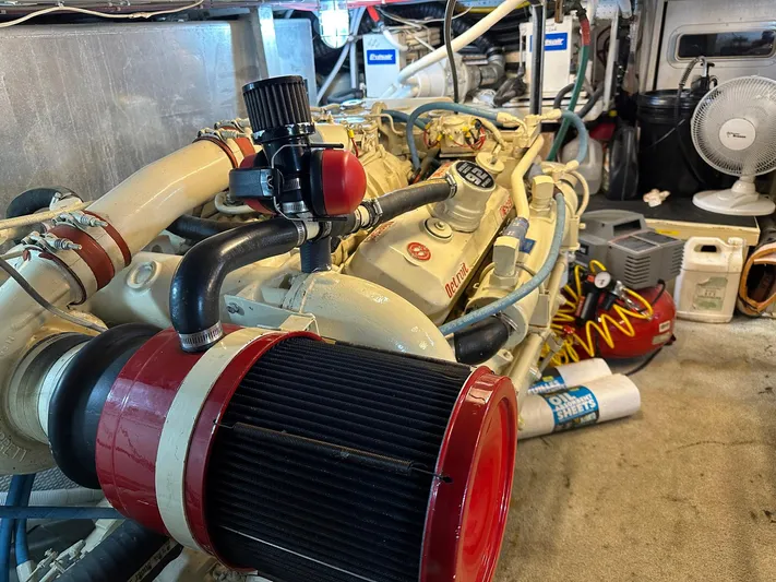 Luv'n Life Yacht Photos Pics Engine room of 1989 Atlantic 47 Motor Yacht with visible components and equipment.