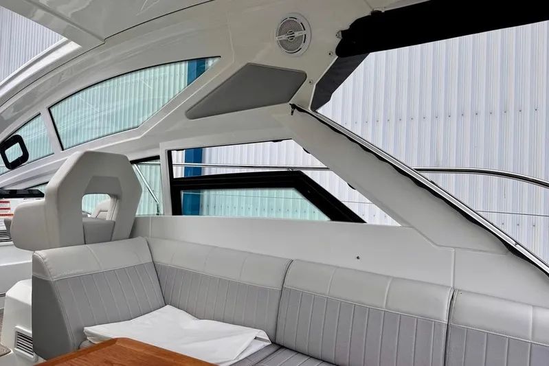  Yacht Photos Pics Interior of 2021 Beneteau Gran Turismo 40 yacht with sleek seating and modern design.