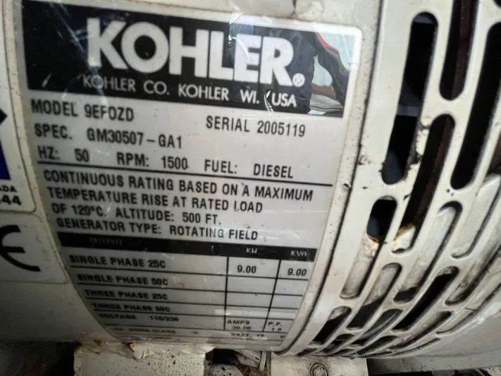  Yacht Photos Pics Kohler diesel generator label, model 9EFOZD, 50 Hz, 1500 RPM, for Azimut 43, 2005.