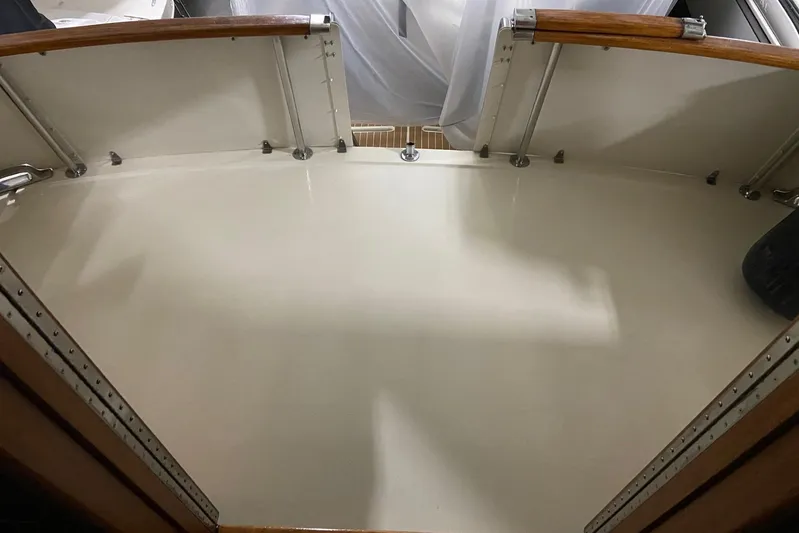  Yacht Photos Pics 1985 Hatteras 53 Extended Deckhouse Motor Yacht interior deck view.