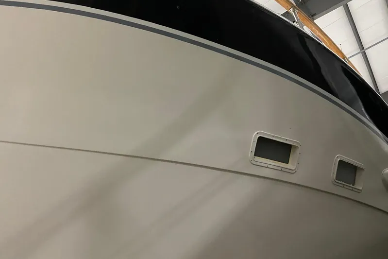  Yacht Photos Pics 1985 Hatteras 53 Extended Deckhouse Motor Yacht hull in indoor storage.