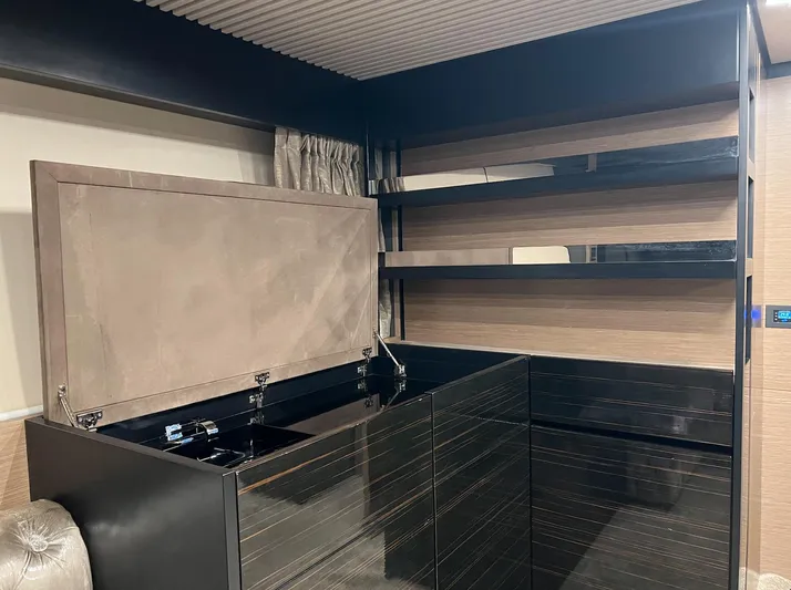  Yacht Photos Pics Luxurious interior of 2018 Ferretti Yachts 780 with sleek cabinetry and modern design.