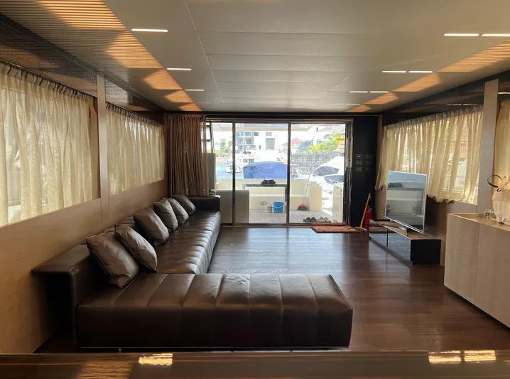  Yacht Photos Pics Luxurious interior of 2018 Ferretti Yachts 780 with modern decor and spacious seating.