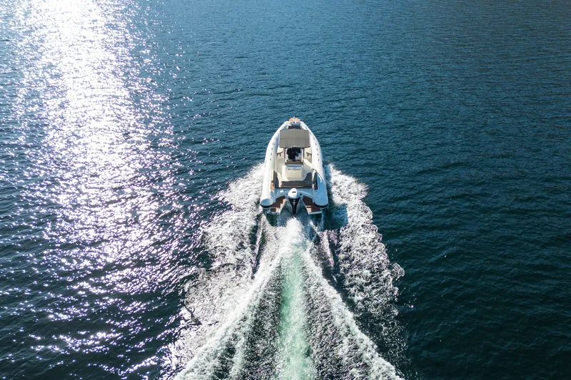  Yacht Photos Pics Aerial view of 2026 BWA GTO 308 boat cruising on open water.