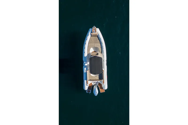  Yacht Photos Pics Overhead view of 2026 BWA GTO 308 boat on dark water.
