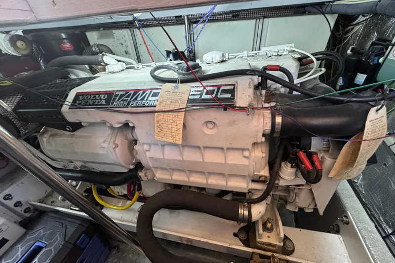  Yacht Photos Pics Engine compartment of a 2003 Silverton 410 Sport Bridge with Volvo Penta TAMD engine.