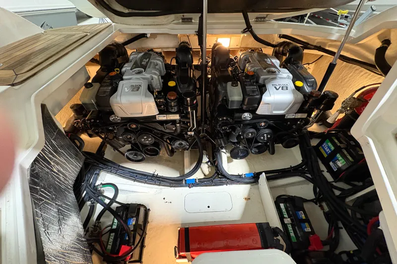  Yacht Photos Pics Engine compartment of a 2016 Sea Ray 350 SLX with dual V8 engines.