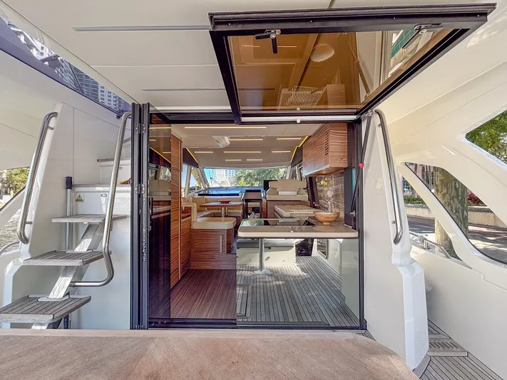 Micky's Dream Yacht Photos Pics Interior view of 2020 Greenline 45 Fly yacht, featuring modern design and spacious layout.