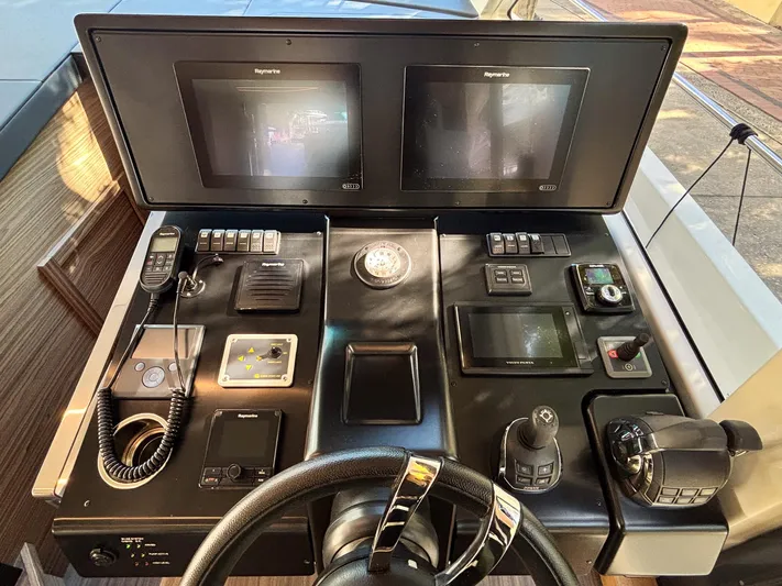Micky's Dream Yacht Photos Pics Control panel of 2020 Greenline 45 Fly yacht with navigation and communication equipment.