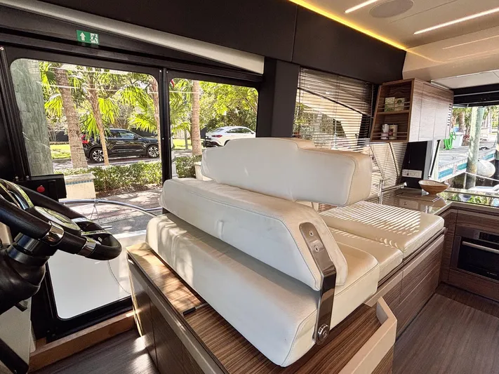 Micky's Dream Yacht Photos Pics Interior of 2020 Greenline 45 Fly yacht with modern seating and sleek design.