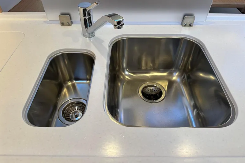 Dream Time Yacht Photos Pics Stainless steel double sink in Bavaria C45 yacht, 2022 model.