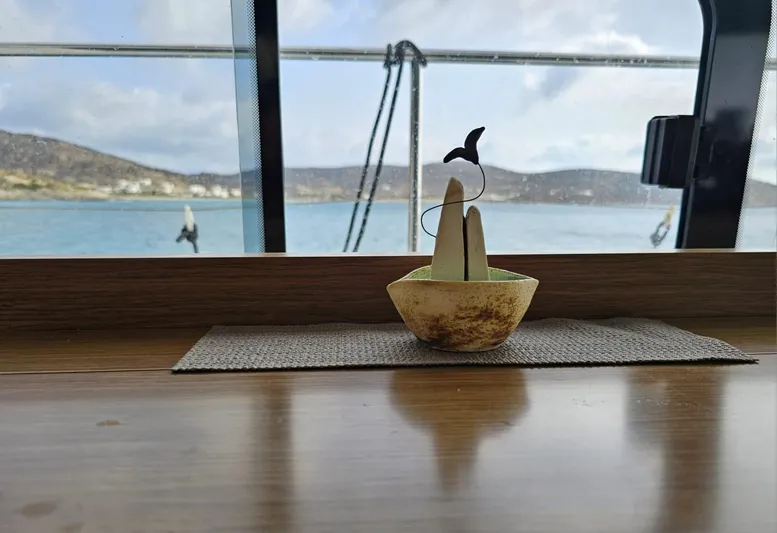  Yacht Photos Pics Decorative boat ornament on Fountaine Pajot MY 37 yacht, 2016, with sea view.