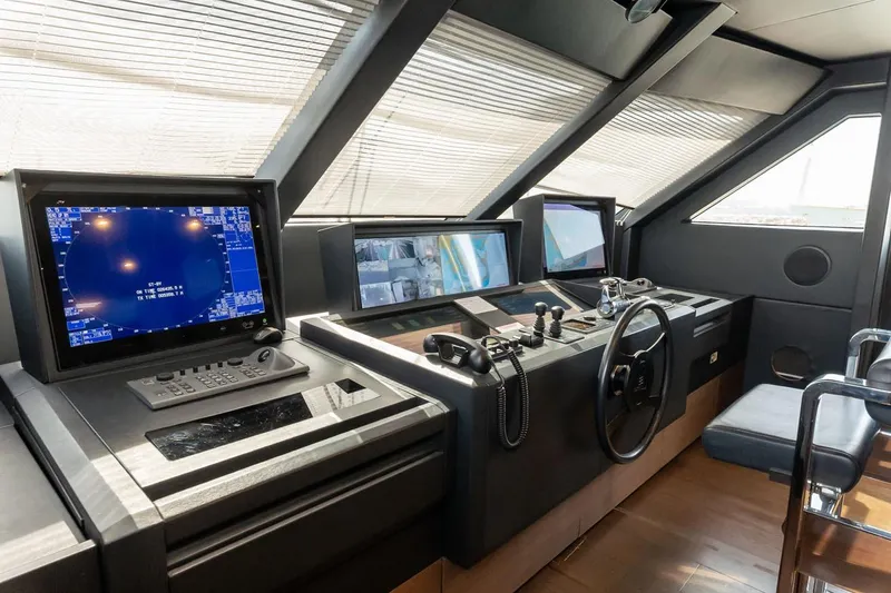Willpower Yacht Photos Pics Control room of 2018 FERETTI Navetta 37 yacht with advanced navigation systems.