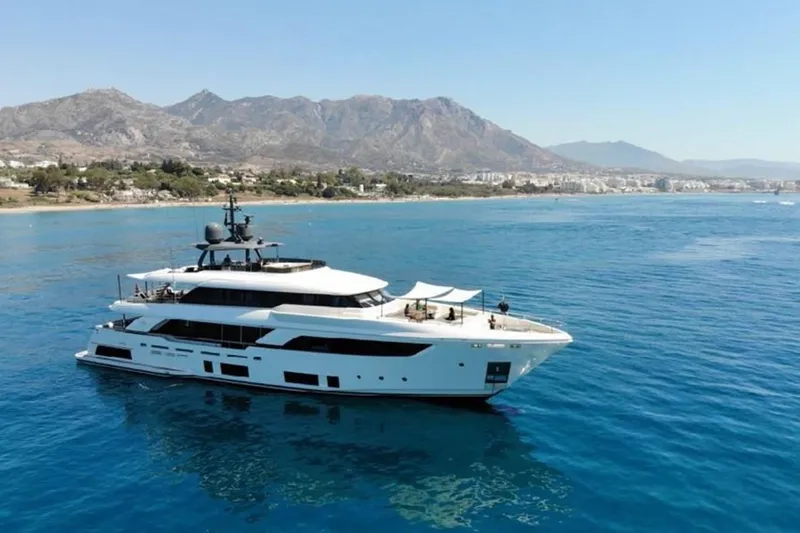 Willpower Yacht Photos Pics Luxurious 2018 FERETTI Navetta 37 yacht cruising near scenic coastline.