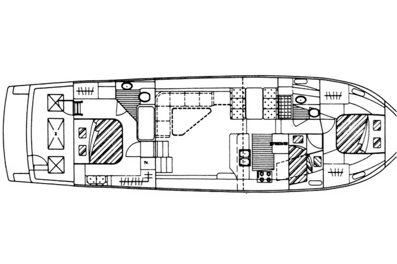 Outbound Yacht Photos Pics Floor plan of a 1993 Symbol Yacht Fisher/Motor Yacht, showcasing interior layout.