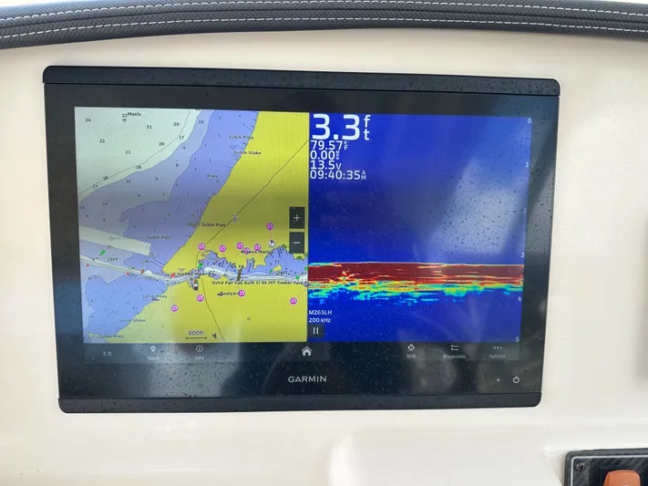  Yacht Photos Pics Garmin marine display on 2022 Grady-White Freedom 285 showing navigation and sonar data.