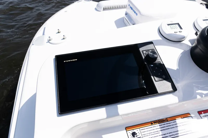  Yacht Photos Pics 2024 SeaVee 290B boat dashboard with Furuno navigation display.