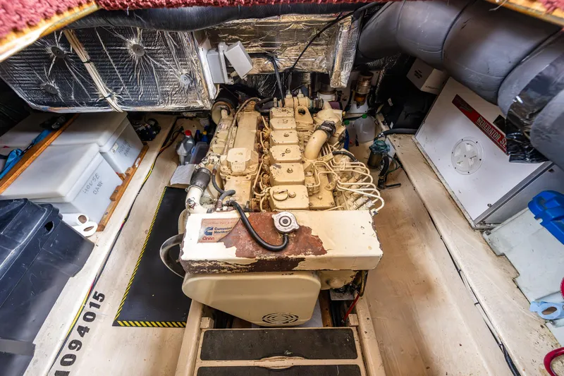 John Hunter Yacht Photos Pics Engine room of a 2000 Nordic Tug 37, featuring a Cummins engine.