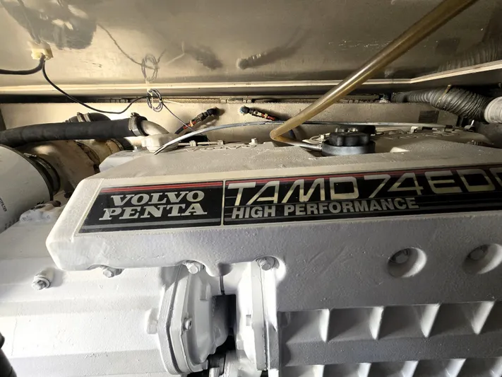 Relentless Yacht Photos Pics Volvo Penta TAMD74EDC engine in 2001 Ocean Yachts 43 Super Sport.