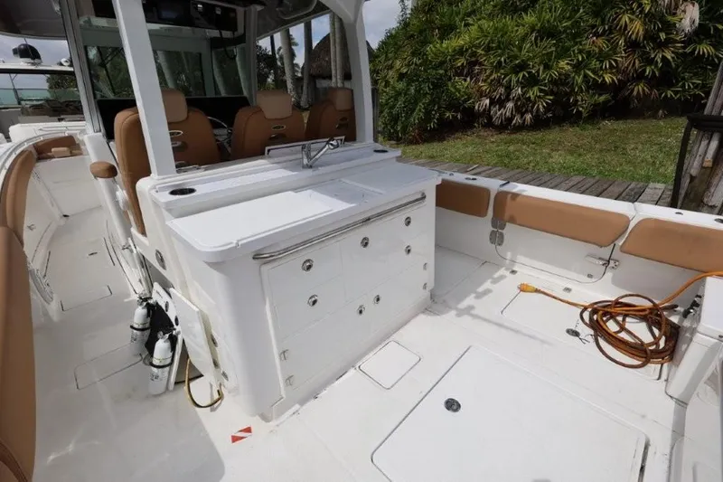 Bada Bing Yacht Photos Pics 2020 HCB 39 Speciale boat interior with seating and storage compartments.