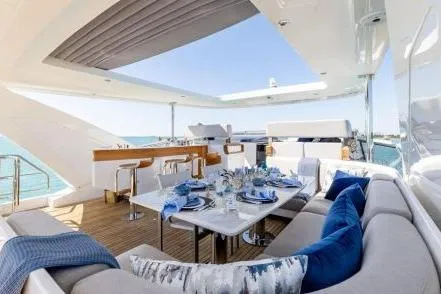  Yacht Photos Pics Luxurious 2021 Azimut Grande 27 METRI yacht with elegant outdoor dining area.
