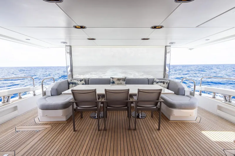  Yacht Photos Pics Luxury deck of 2021 Azimut Grande 27 METRI yacht with ocean view.