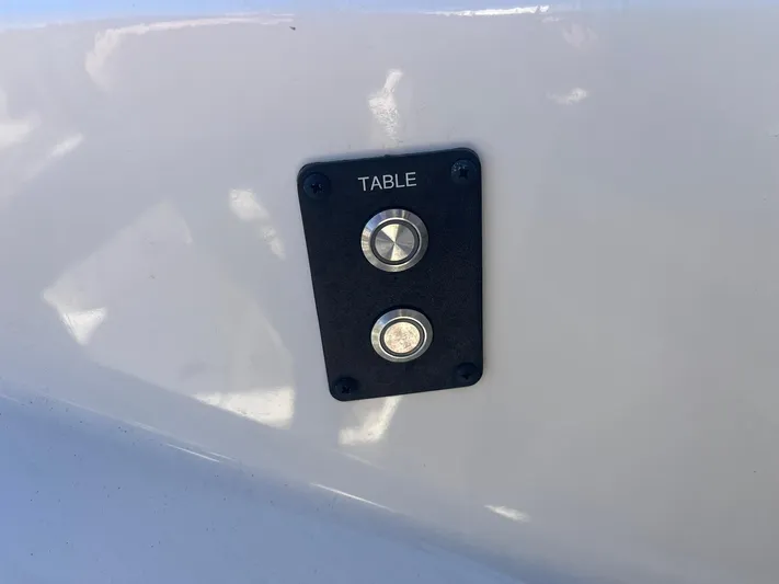  Yacht Photos Pics Cobia 320 CC 2023 boat table control panel with buttons.