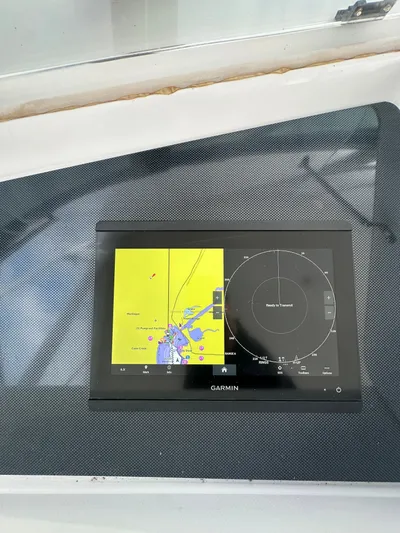 Yacht Photos Pics Garmin navigation display on 1994 Hatteras 48 Cockpit MY yacht dashboard.