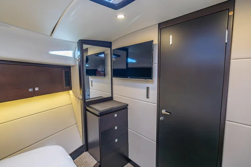 Priceless Yacht Photos Pics Luxurious interior of 2019 Palm Beach Motor Yachts GT50 with modern furnishings and sleek design.