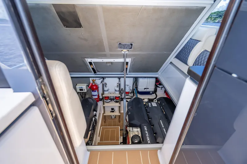 Priceless Yacht Photos Pics Engine room of 2019 Palm Beach Motor Yachts GT50 with Volvo Penta engines.